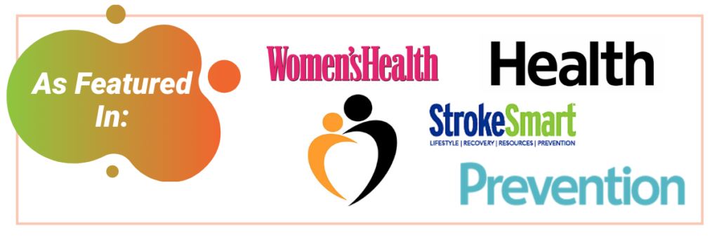 A graphic showing the different logos of media companies Thrive therapists have been featured in. Text reads "As featured in" and there are the logos for Women's Health, Health, StrokeSmart, Prevention, and the Father Show podcast. | Expert Therapy in Englewood